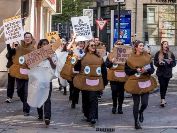 Bowel Cancer Awareness Month march in Manchester