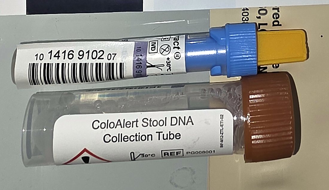 ColoAlert Stool DNA Collection Tube and the occult blood collection tube