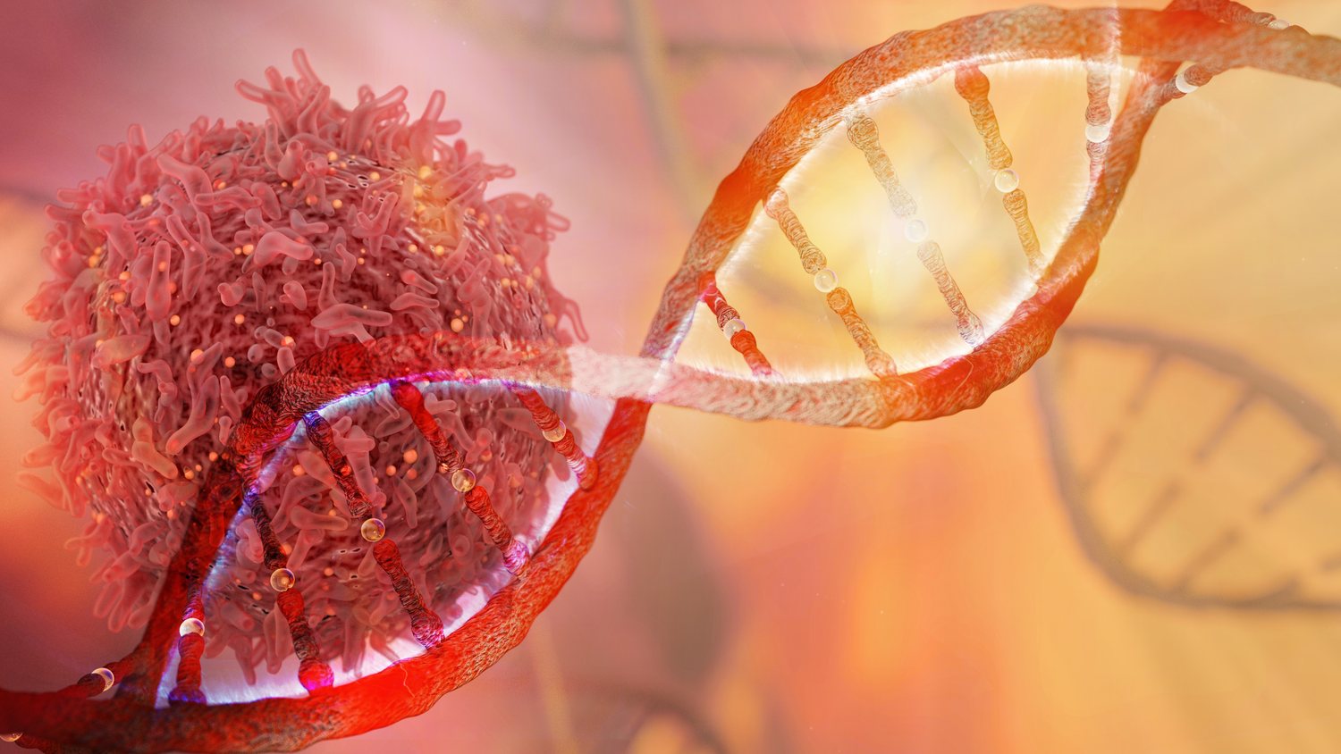 Illustration of a tumour cell shedding DNA, the basis of the KRAS, BRAF and hDNA markers